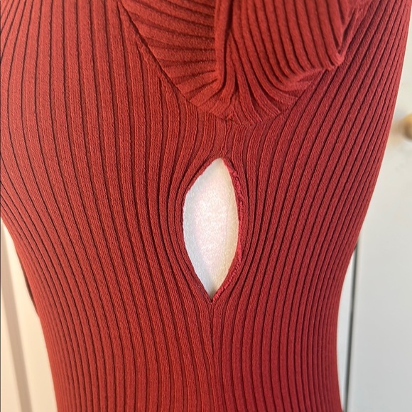 ALC Lance Rust/Sumac Asymmetrical Ribbed Bodycon Dress |  S - Picture 6 of 7